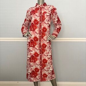 Jude Connally Martha Cotton Voile Painted Blooms Button Shirt Midi Dress Medium